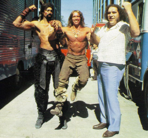 arnold schwarzenegger with andre the giant and wilt chamberlain